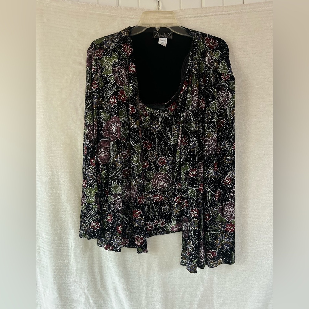 Alex Evenings Black and Purple Floral Tank and Blouse